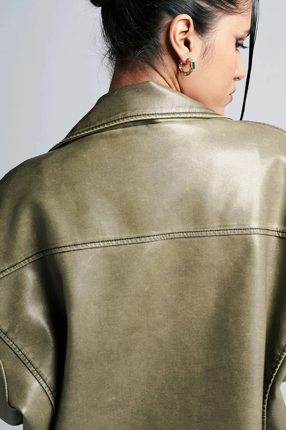 Olive Luxe Leather Biker Jacket