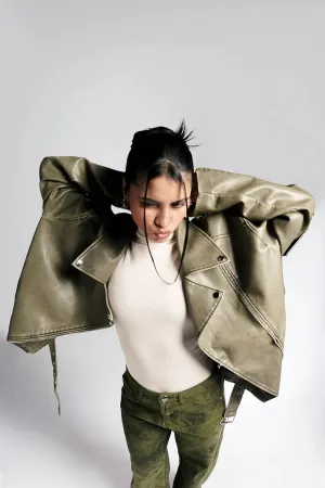 Olive Luxe Leather Biker Jacket