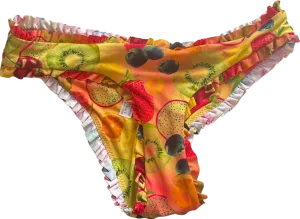 Out From Under Multi Fruit Print Ruffled Bikini Bottom XS