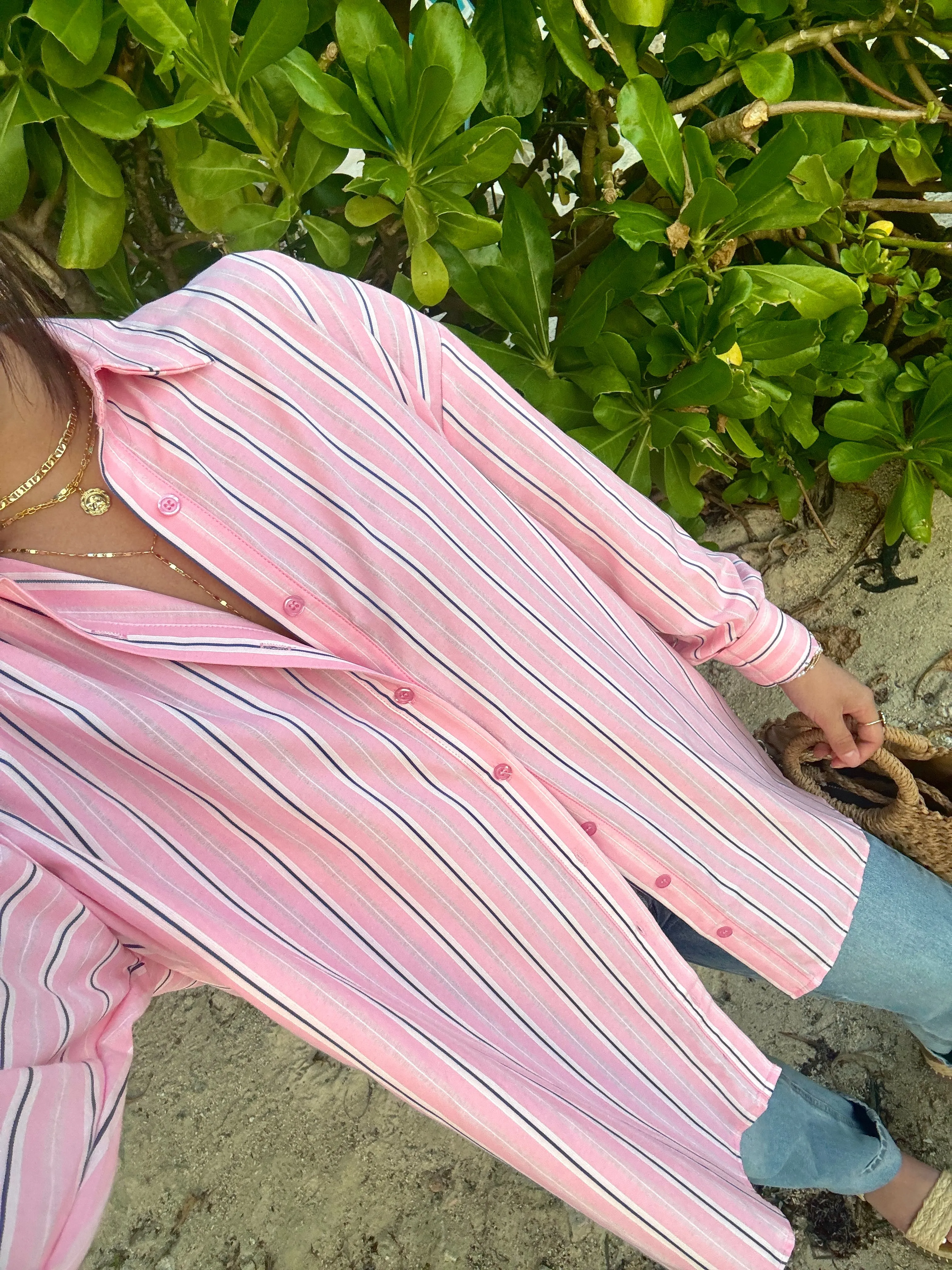 Pink Striped Button Up Top