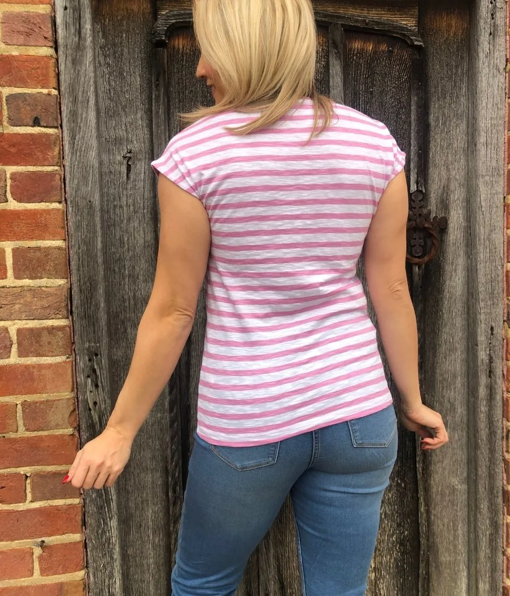 Pink Striped Cotton V Neck Top 6 8