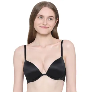 Playful Love Padded Wired Demi Cup Plunge Neck  Party Wear Level 3 Push-up Bra - Black