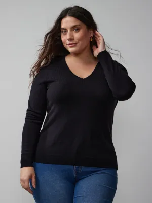 Plus Long Sleeve V-Neck Pullover