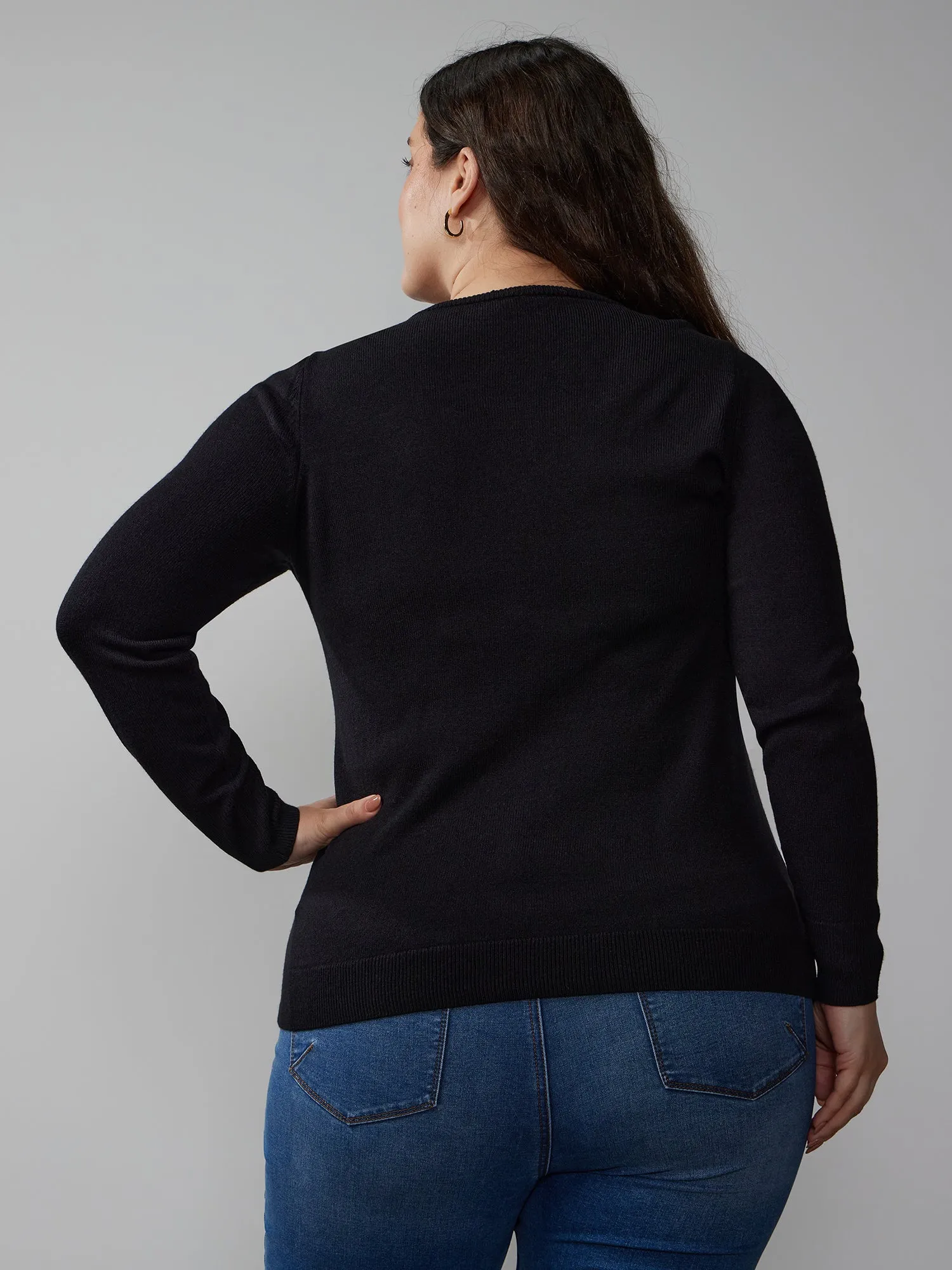 Plus Long Sleeve V-Neck Pullover