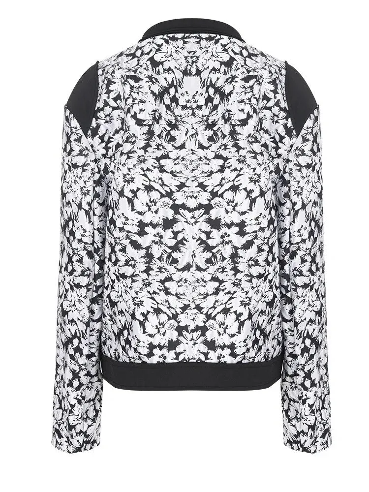 Pre Order:  Black and White Floral Zip-Up Jacket