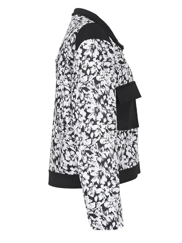 Pre Order:  Black and White Floral Zip-Up Jacket