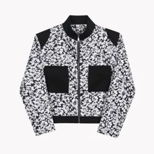 Pre Order:  Black and White Floral Zip-Up Jacket