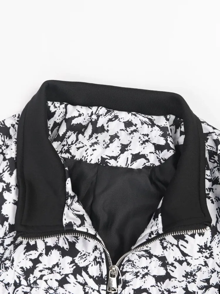 Pre Order:  Black and White Floral Zip-Up Jacket