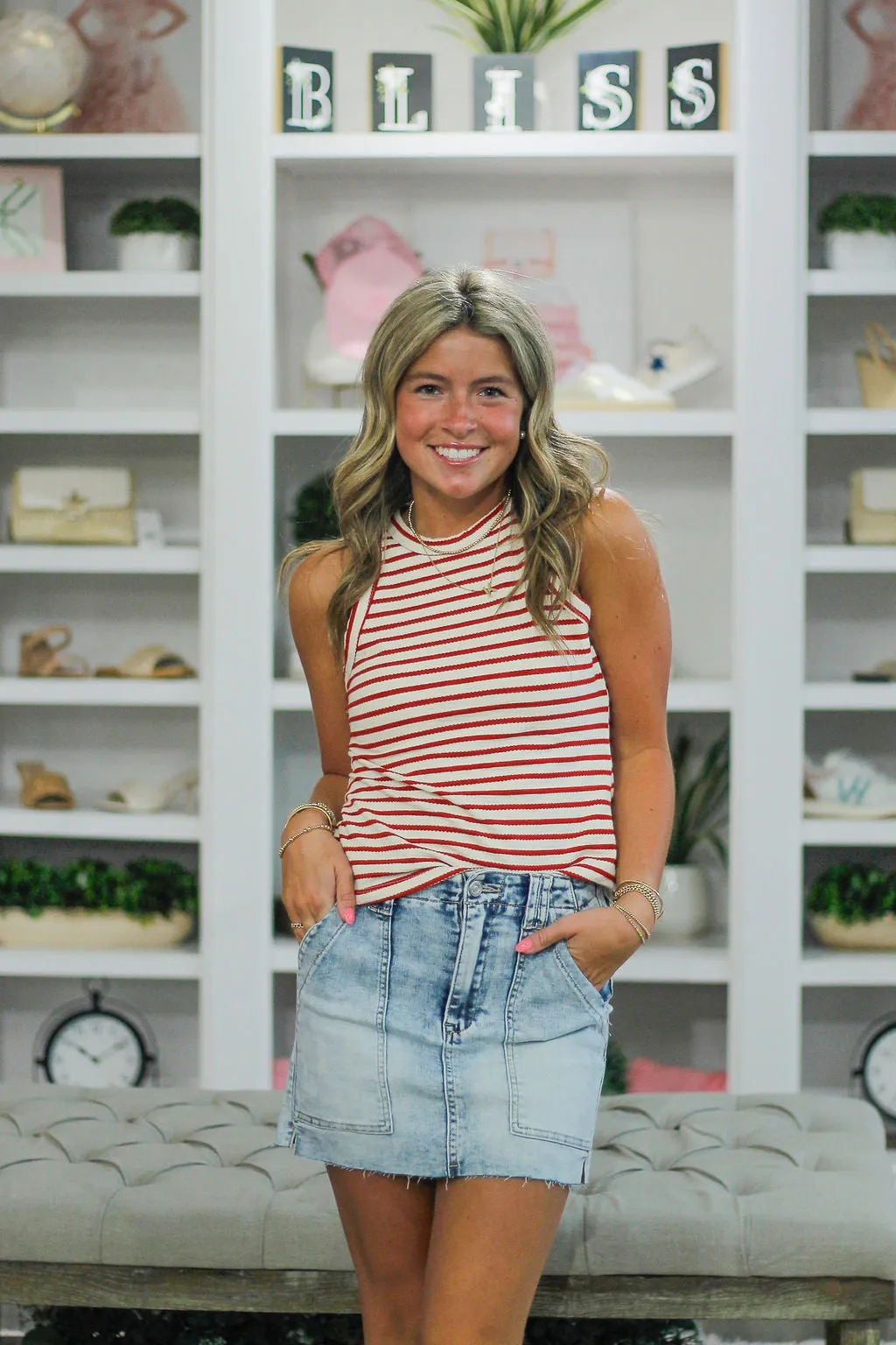 Red & Cream Striped Tank