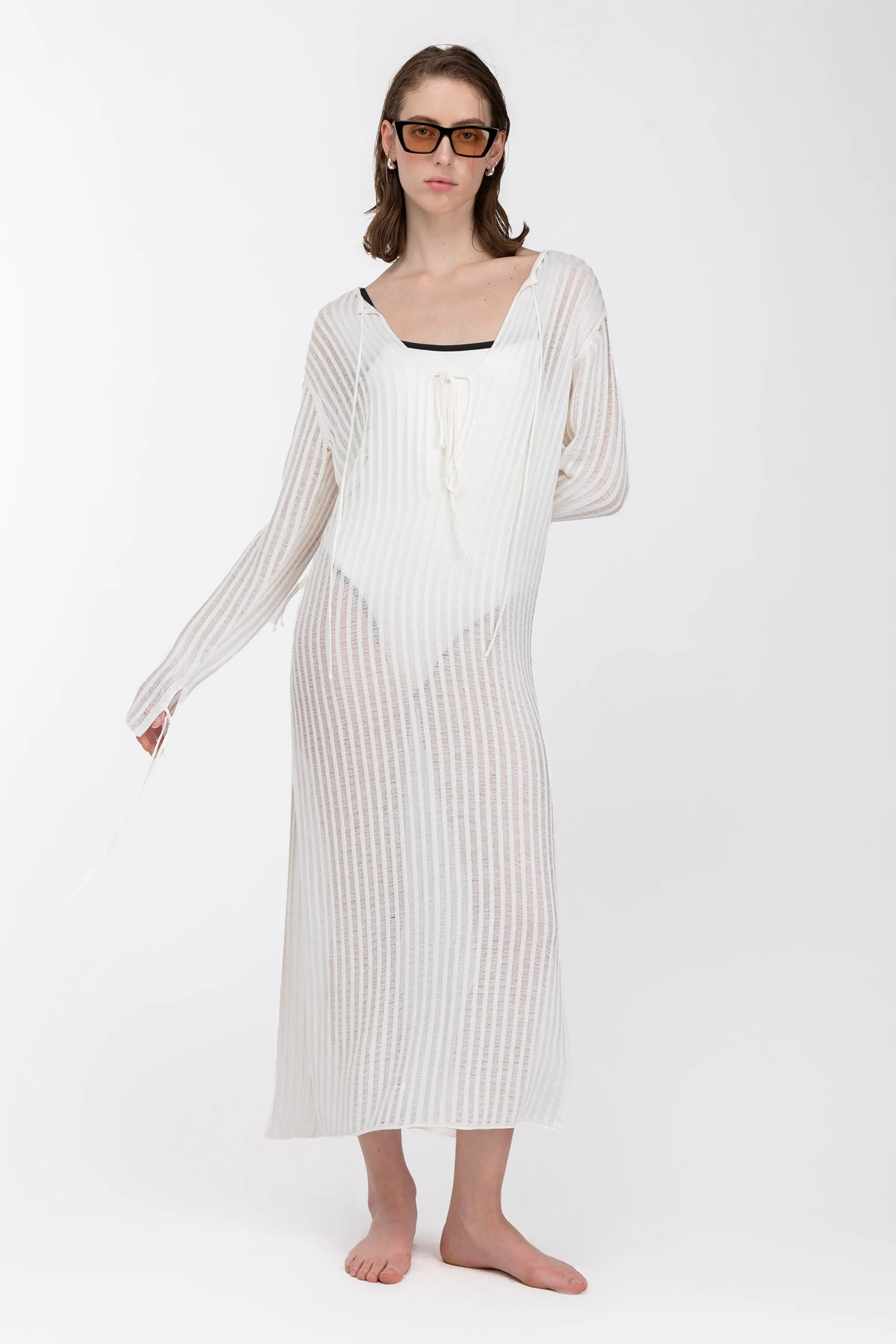 REVERSIBLE SHEER RIB-KNIT DRESS SWIM COVERUP