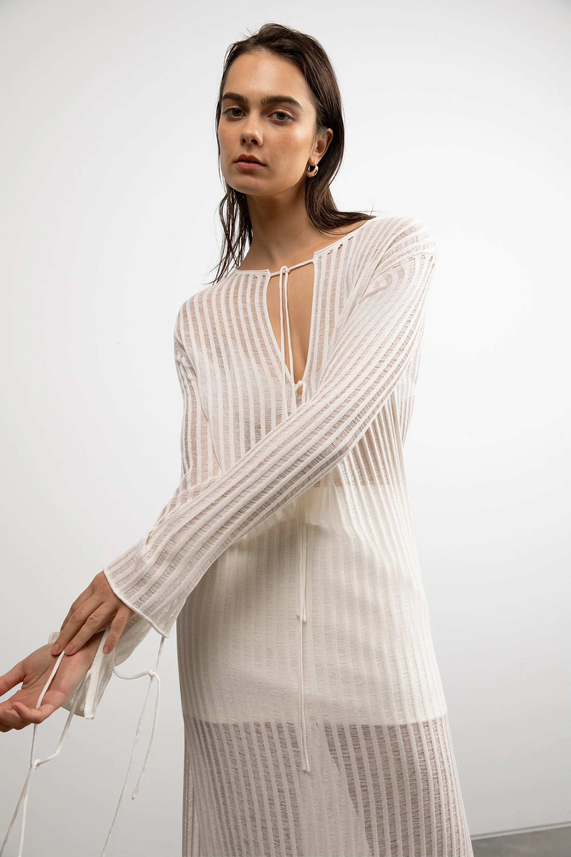 REVERSIBLE SHEER RIB-KNIT DRESS SWIM COVERUP