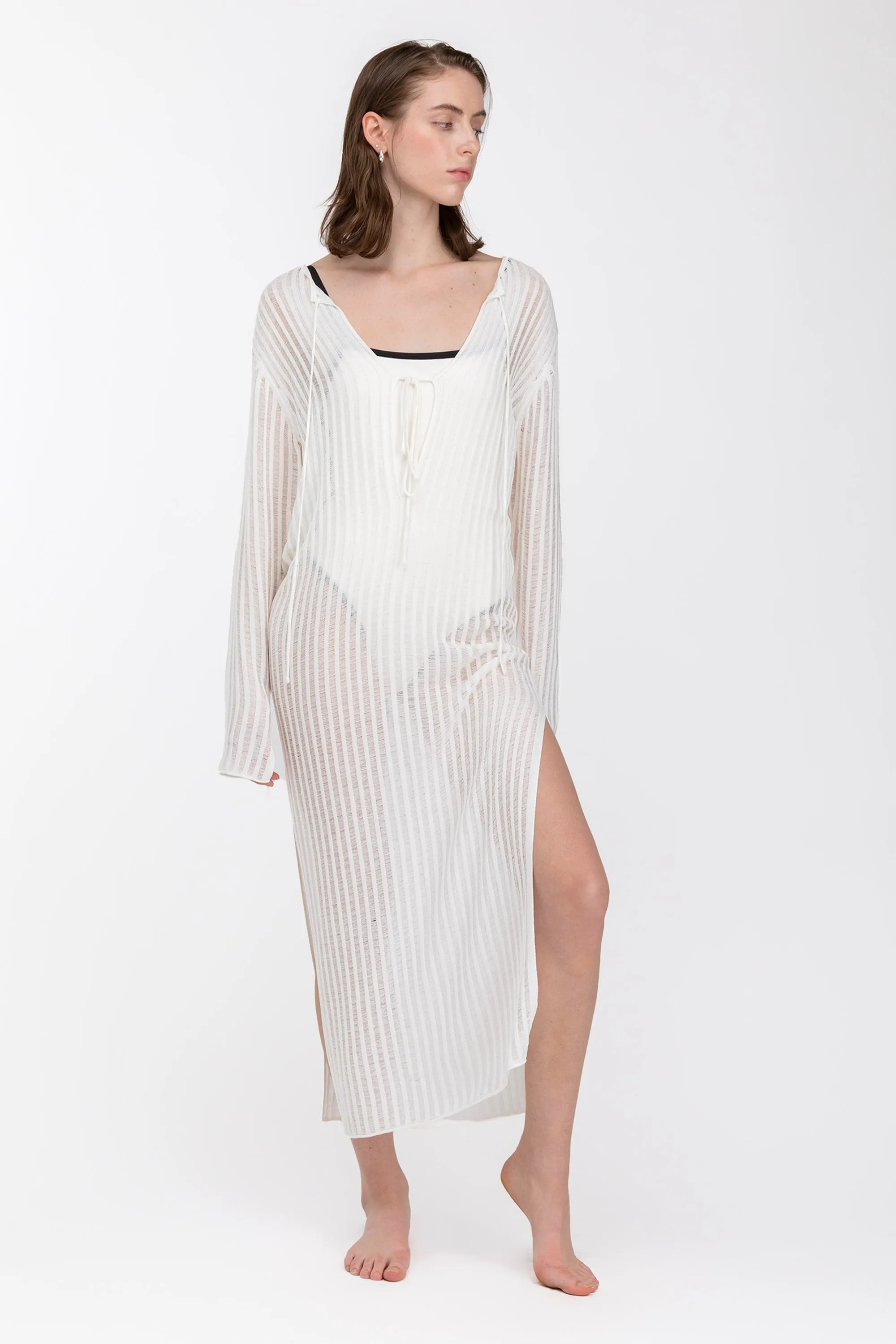 REVERSIBLE SHEER RIB-KNIT DRESS SWIM COVERUP