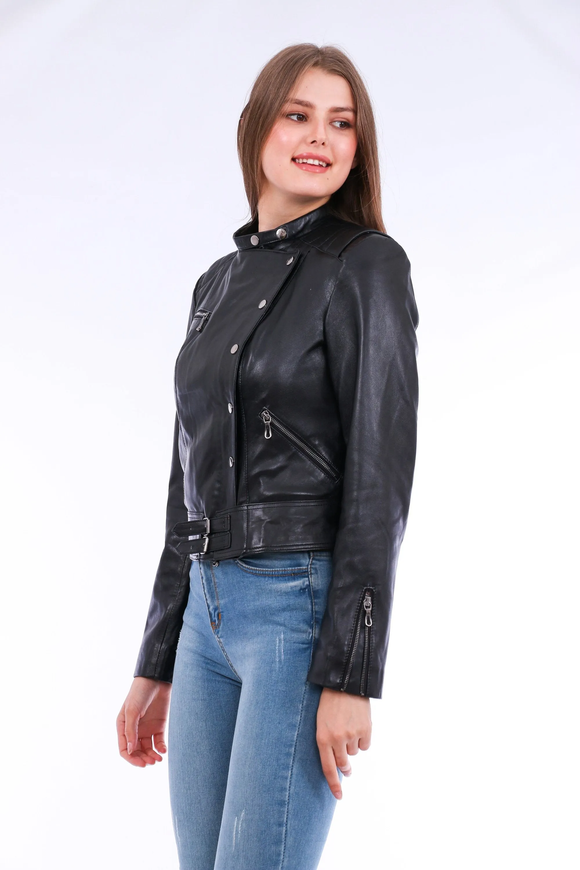 Rovigo Leather Biker Jacket - Black