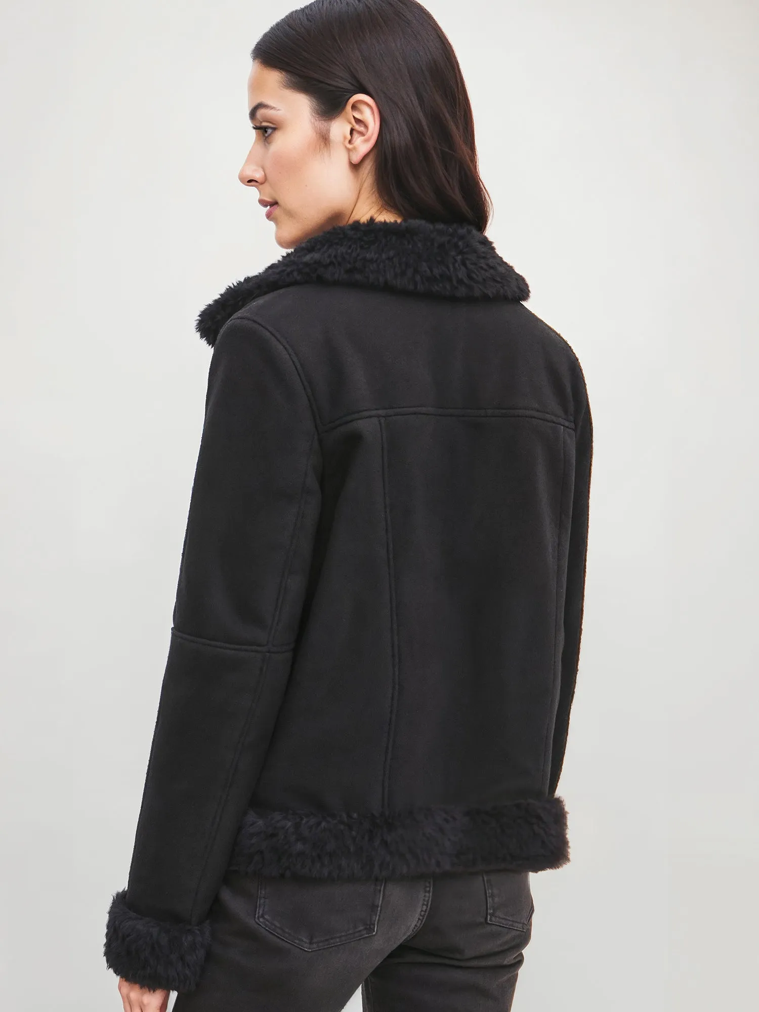 Sherpa Collar Suede Moto Jacket