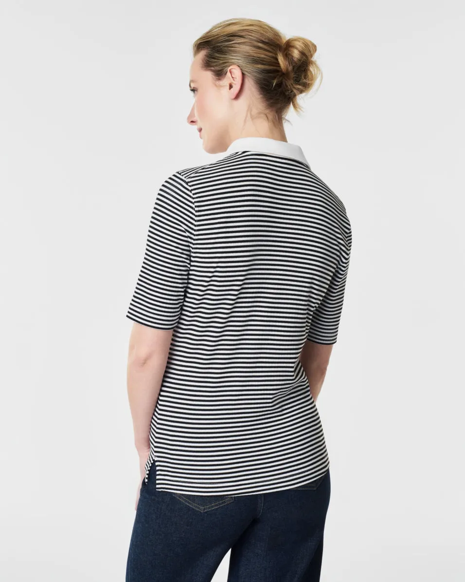 SPANX® Stretch Rib Polo Top, Stripe