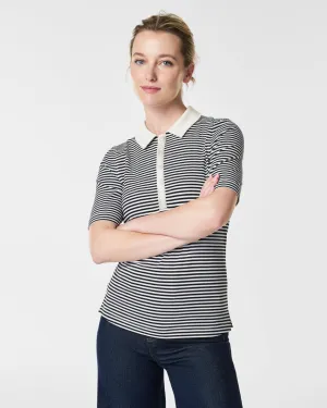 SPANX® Stretch Rib Polo Top, Stripe