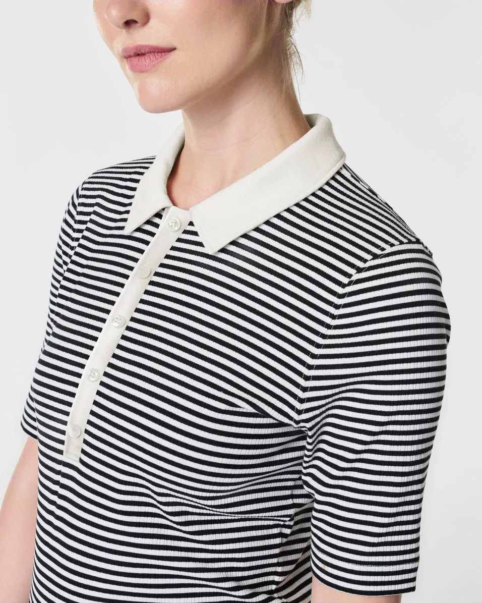 SPANX® Stretch Rib Polo Top, Stripe