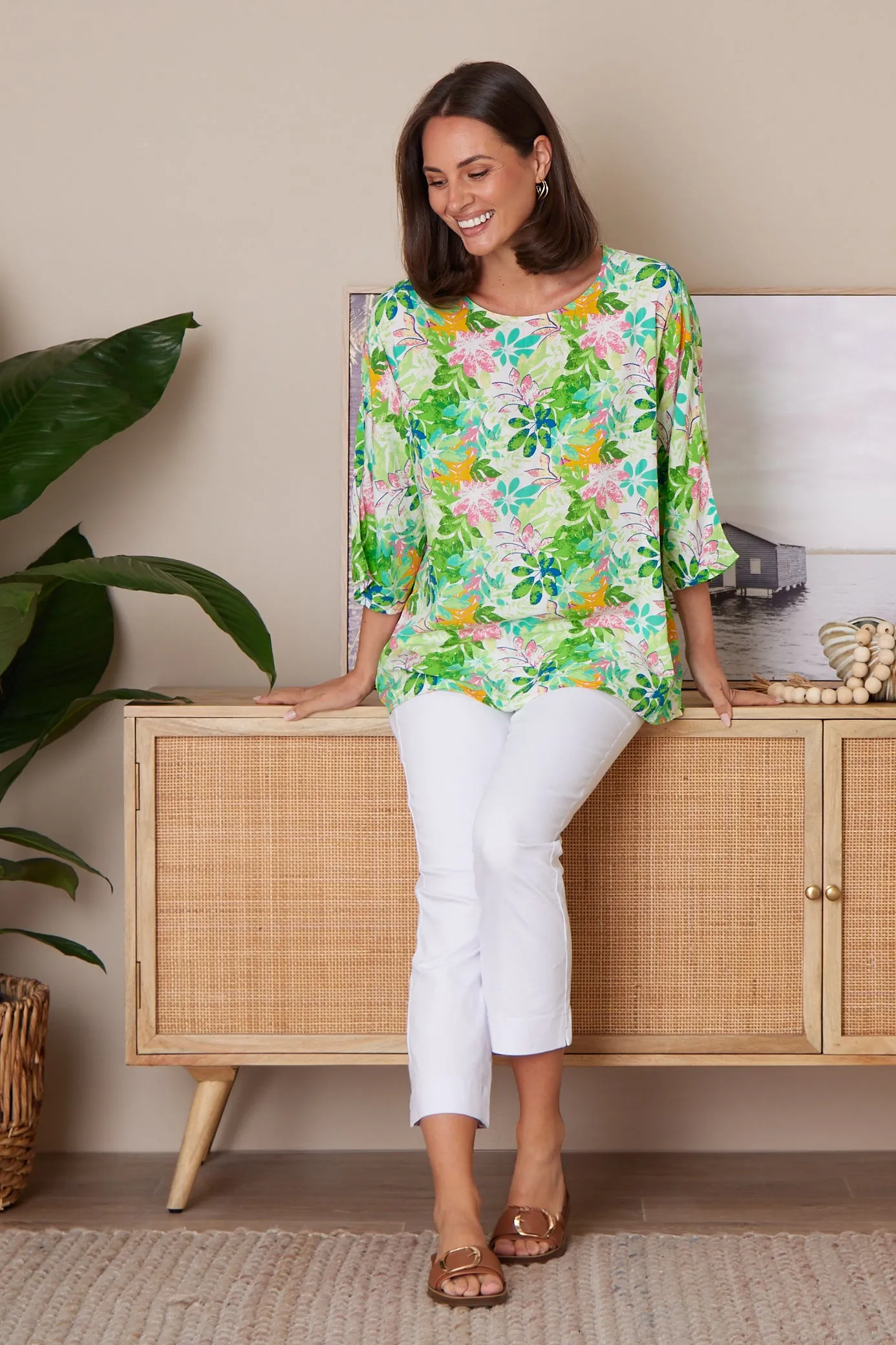 Summer Ease Top - Green Tree Floral