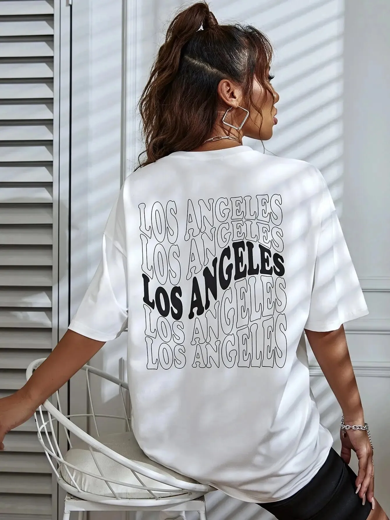 SXV  'Los Angeles bold’ Printed Cool Aesthetic Oversized T-shirt