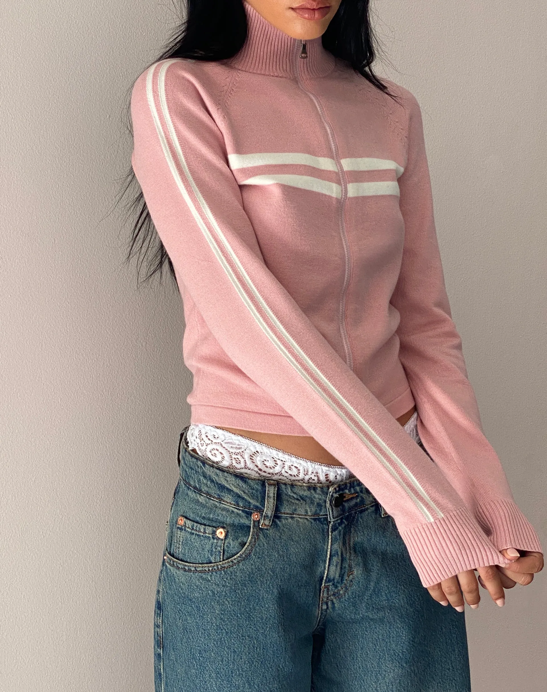 Talisa Sporty Zip Through Jacket in Knit Pink