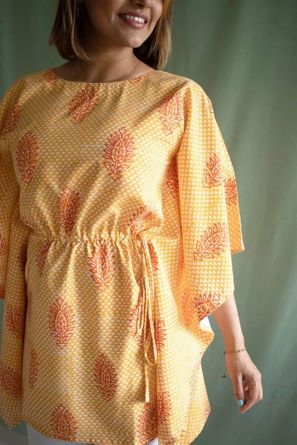 Turmeric Yellow Short Kaftaan in Lyocell