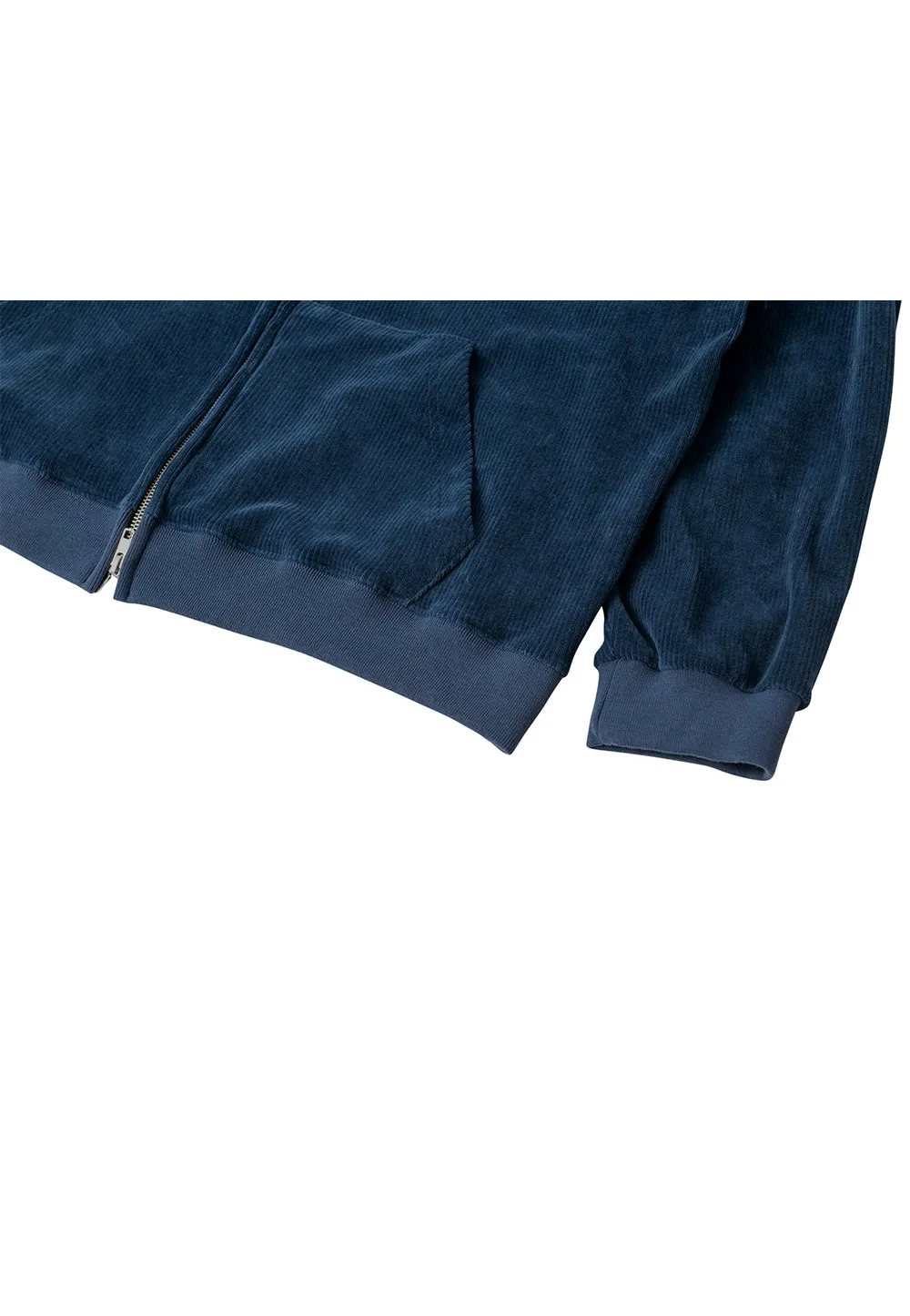 Velour corduroy hood zip-up blue