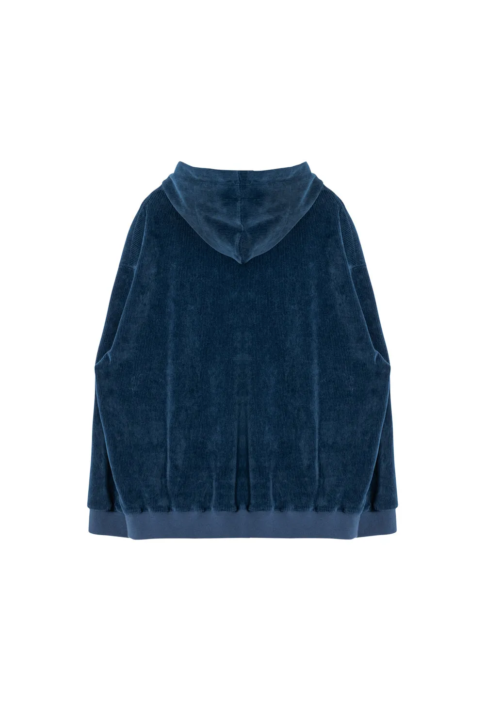 Velour corduroy hood zip-up blue