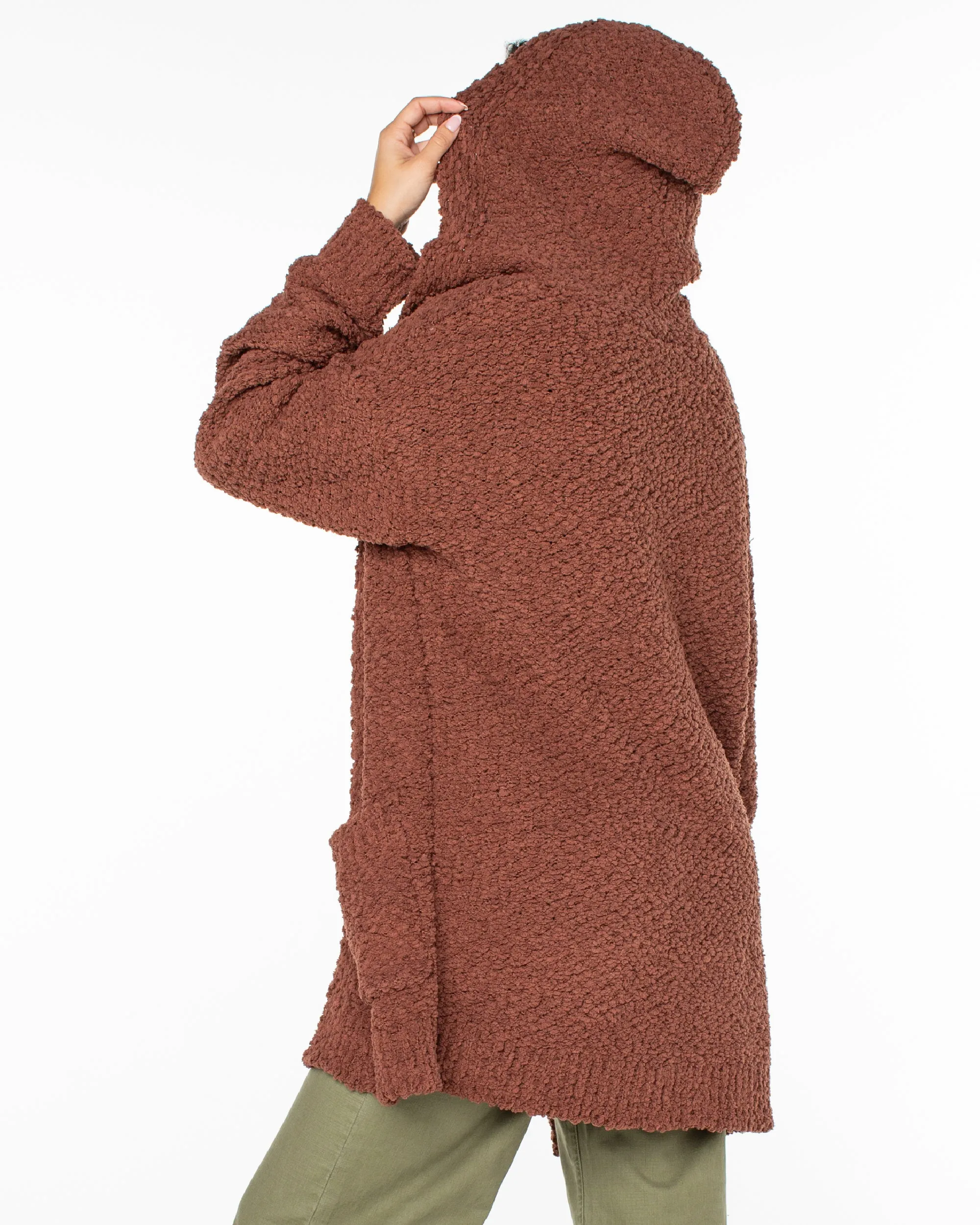 Weekend Retreat Open Front Hooded Cardigan - Russet