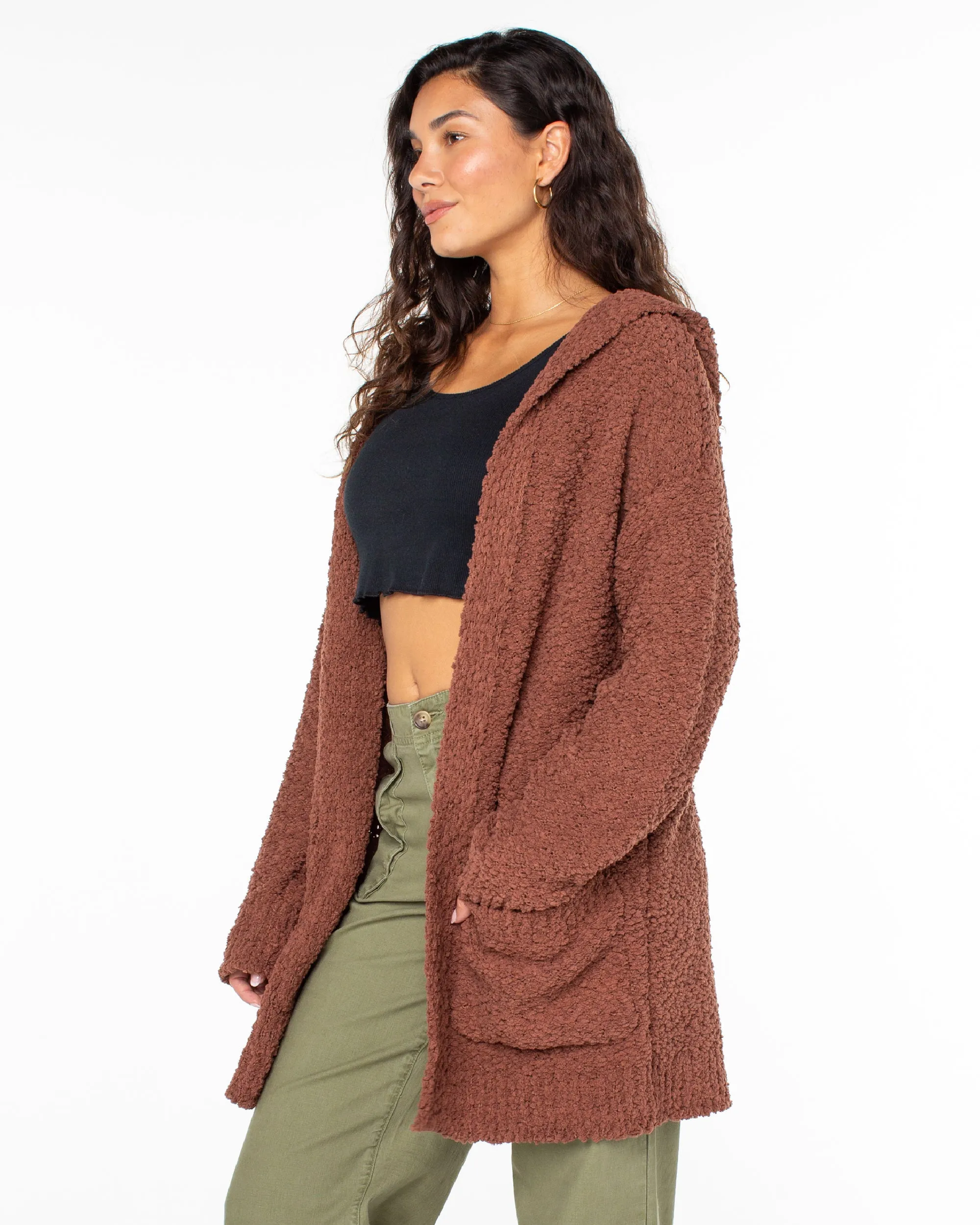 Weekend Retreat Open Front Hooded Cardigan - Russet