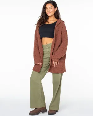 Weekend Retreat Open Front Hooded Cardigan - Russet