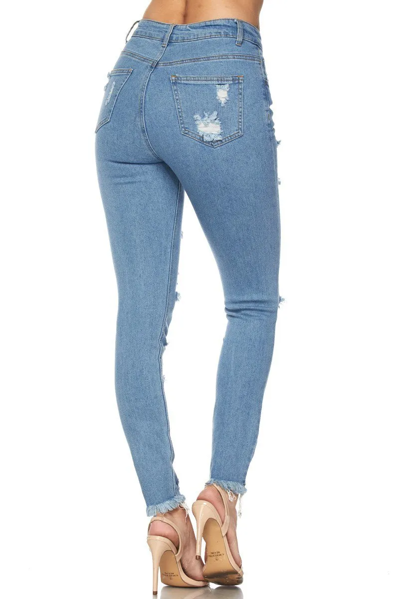 Women's Ripped-Destroyed Ankle Length Skinny Jeans