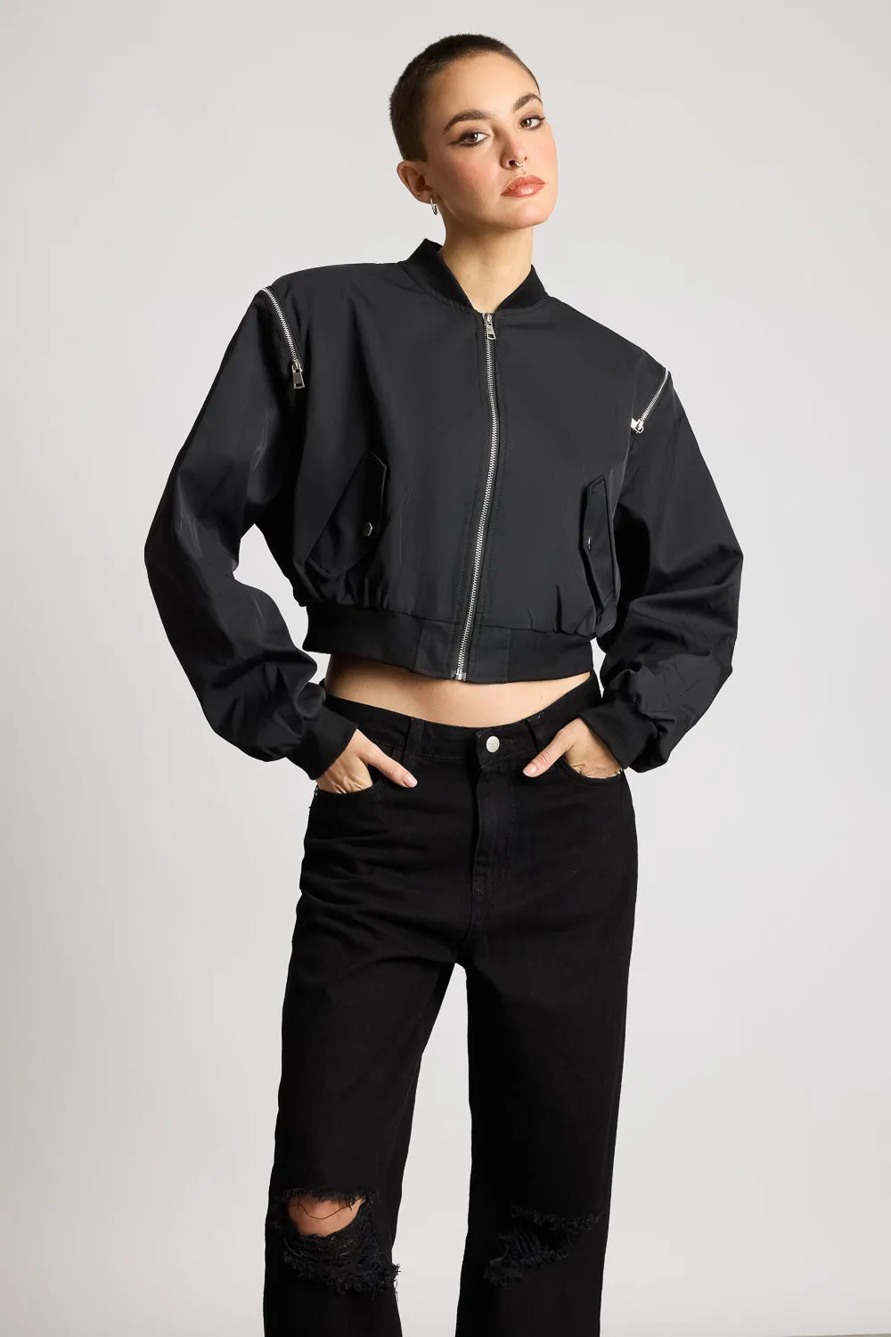 Zip With Me Black Bomber Jacket